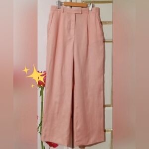 ZARA🐞Linen Pink Peach Palazzo Relaxed Fit High Rise Trousers Sz:M